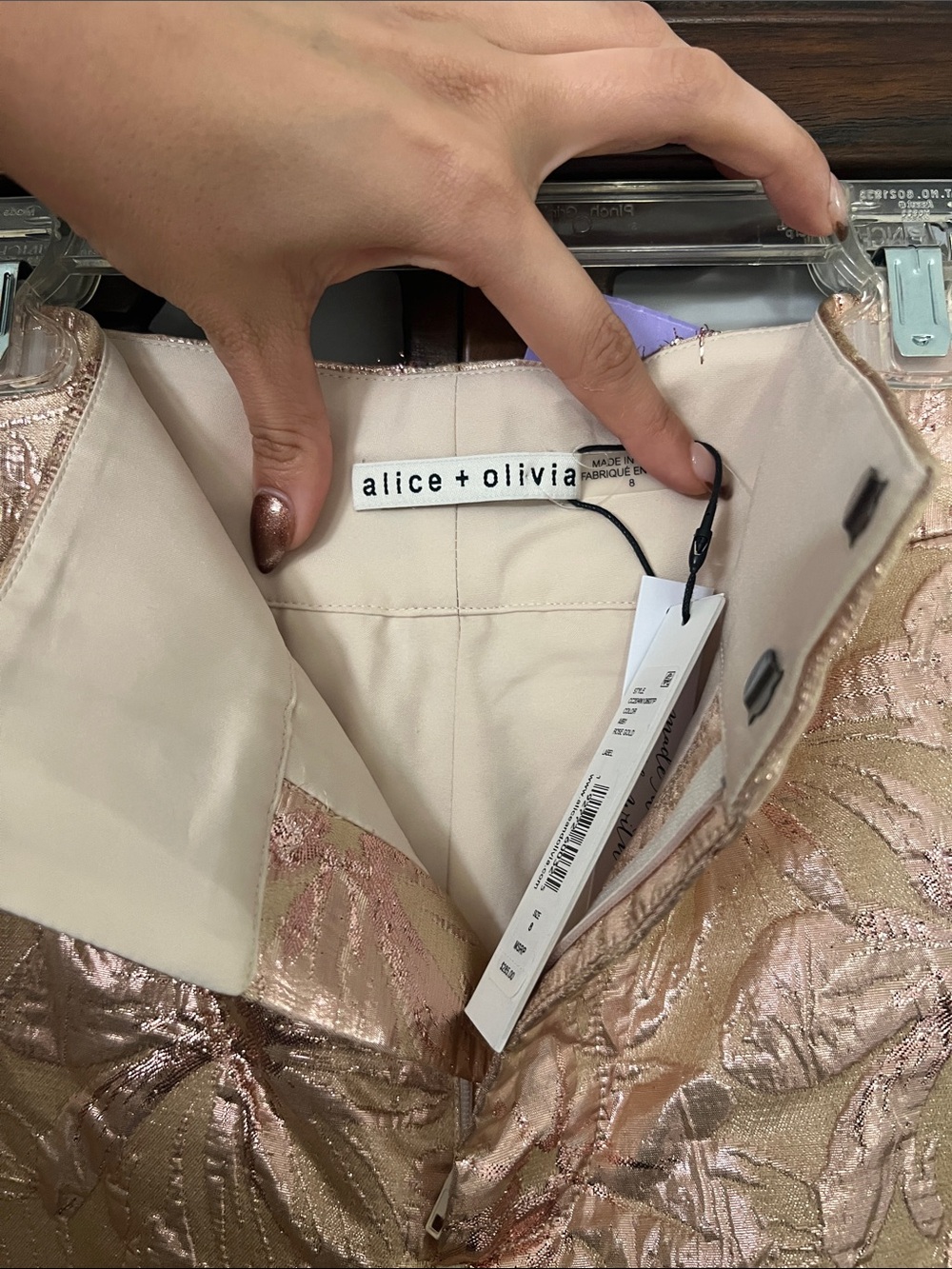 Alice + Olivia Metallic Rose Gold Embossed Floral High-Waist Shorts - Picture 3 of 6